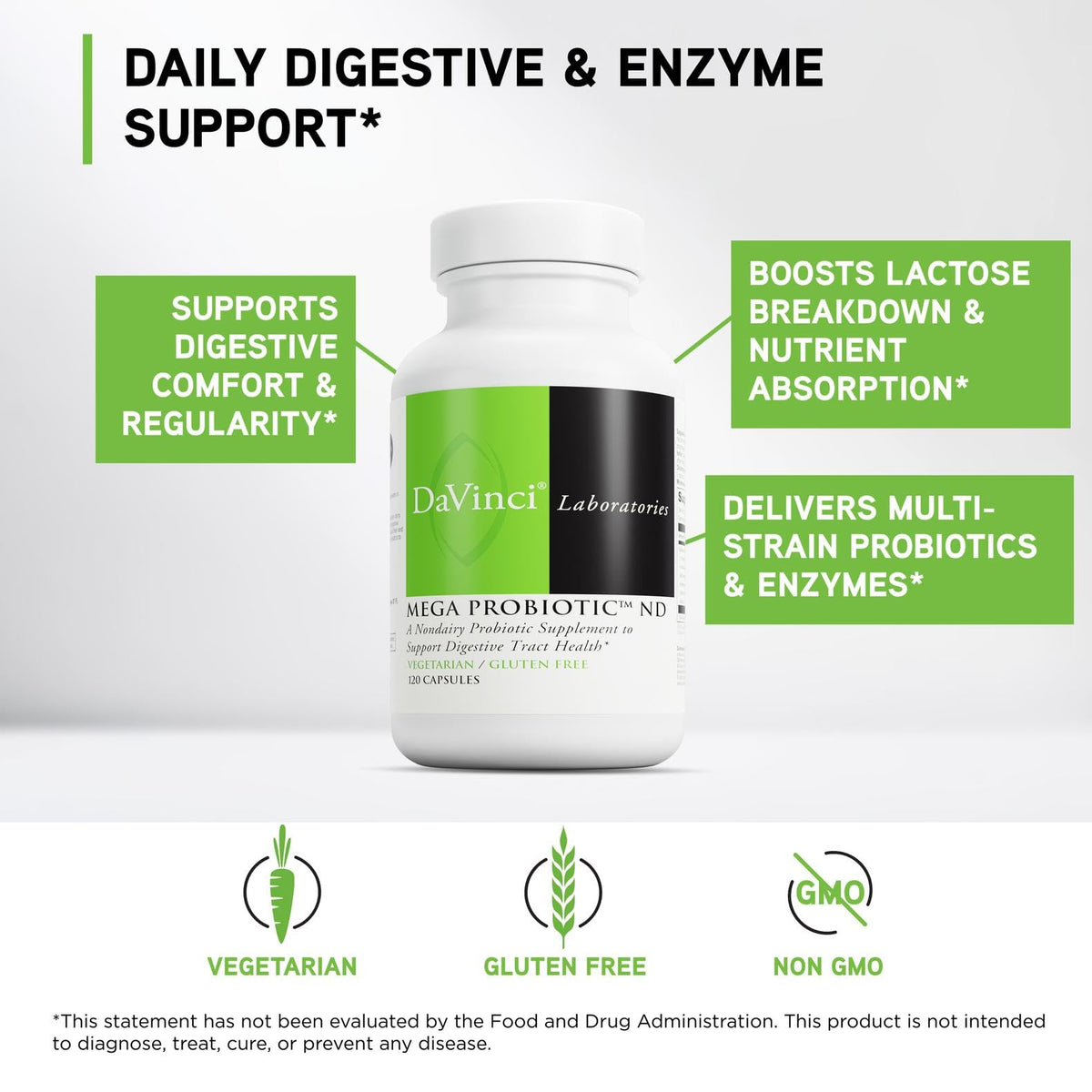 DAVINCI Labs Mega Probiotic ND - Non-Dairy Probiotic Supplement Supports Gut, Digestive & Brain Health* - Gut Health Support Supplement DAVINCI