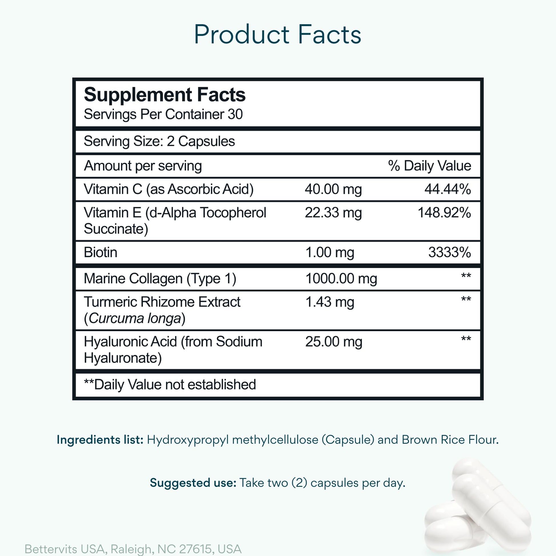 Bettervits Collagen Peptides Complex with Hyaluronic Acid & Turmeric | Hydrolyzed Marine Collagen Supplements for Women & Men | Collagen with Vitamin C for Skin, Hair, Nails & Joints – 60 Capsules Bettervits buy australia supplements