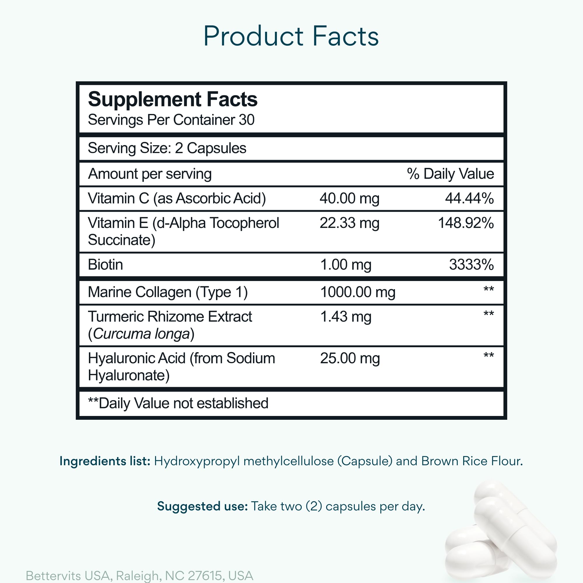 Bettervits Collagen Peptides Complex with Hyaluronic Acid & Turmeric | Hydrolyzed Marine Collagen Supplements for Women & Men | Collagen with Vitamin C for Skin, Hair, Nails & Joints – 60 Capsules Bettervits buy australia supplements