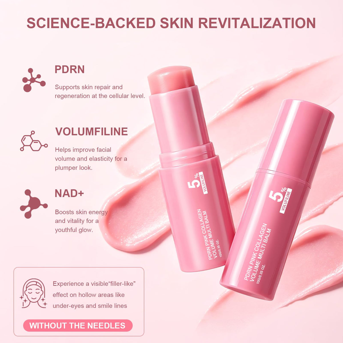 PDRN Pink Collagen Volume Multi Balm, Volufiline Stick 2PCS,Collagen Plump Vult