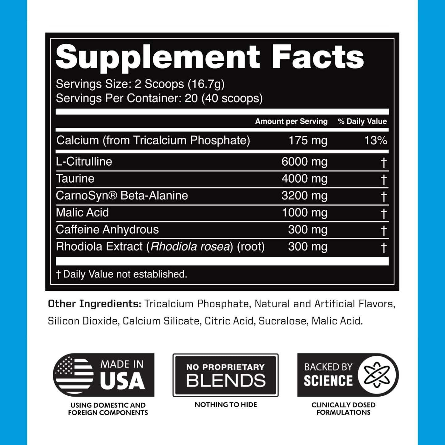 Outwork Nutrition Preworkout for Men & Women - Nootropic Pre Workout Without Creatine, Pre-Workout Powder with Taurine Rhodiola Citrulline Malate Beta Alanine Caffeine (Tropical Candy)