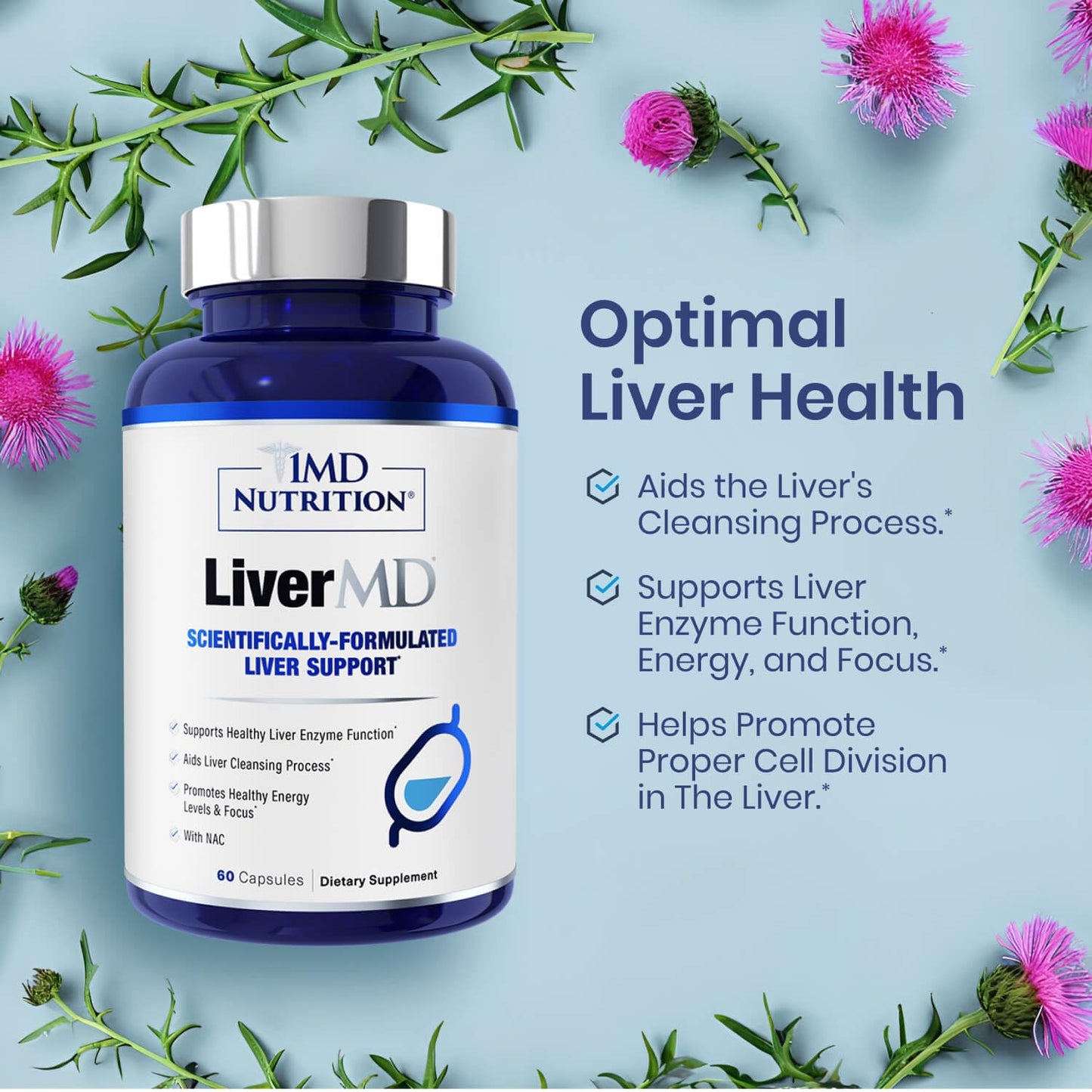 1MD Nutrition LiverMD - Liver Support Supplement | Siliphos Milk Thistle Extract & NAC - Supports Healthy Energy, Immunity & Overall Health 1MD Nutrition