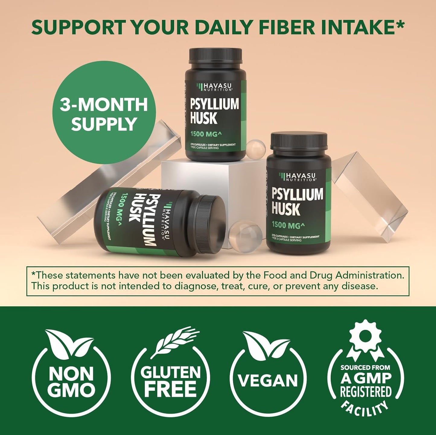 Vegan Psyllium Husk Fiber Capsules, GLP-1 Nutritional Support, 270 Pills | Psyllium Fiber Supplement Capsules for Digestive Health Regularity, Non-GMO Gluten Free & 3rd Party Tested, 90 Servings Gsupps Australia