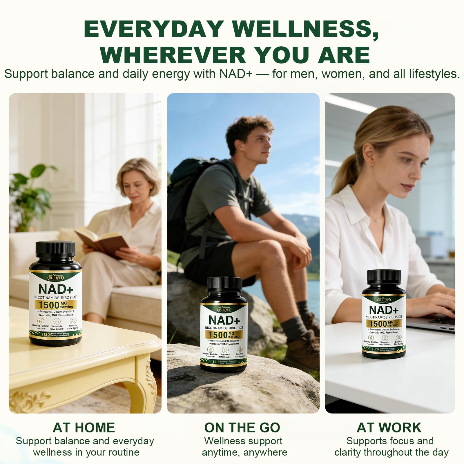 BUIUYLT NAD+ Supplement 1500mg, NR NMN Replacement with Resveratrol, Urolithin A, CoQ10 & Quercetin for Cellular Energy, Healthy Aging & Stamina for Women & Men - 120 Capsules BUIUYLT buy australia supplements