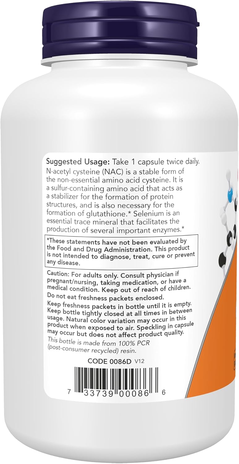 NOW Supplements, NAC (N-Acetyl Cysteine) 600 mg with Selenium, 250 Veg Capsules Gsupps Australia