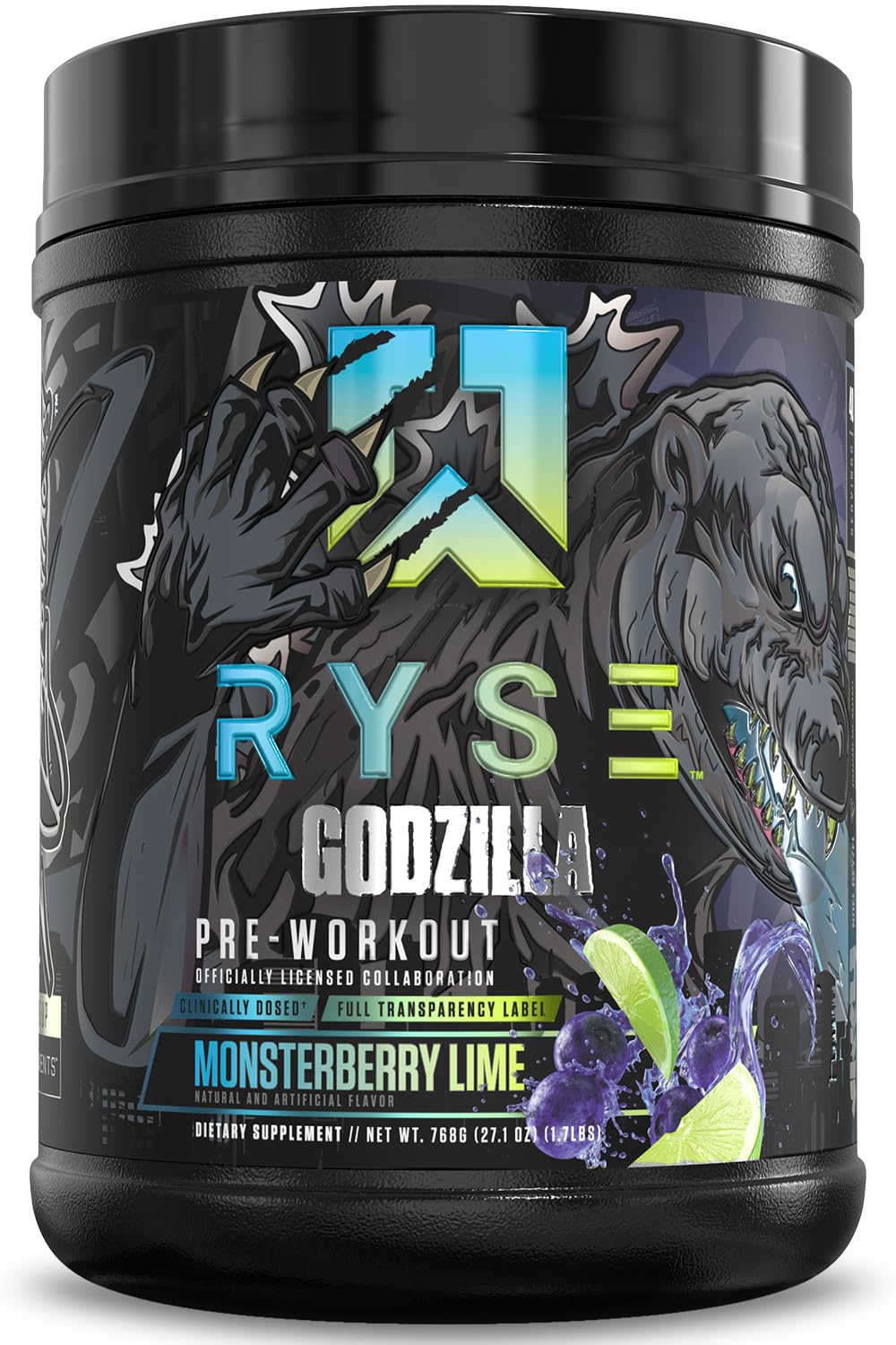 RYSE Godzilla X Noel Deyzel Pre Workout Powder - Monsterberry Lime - 400mg Caffeine, High Stim Pre-Workout for Men & Women with Citrulline & Beta Alanine - Energy, Pump & Focus - 20/40 Servings RYSE Up Supplements buy australia supplements