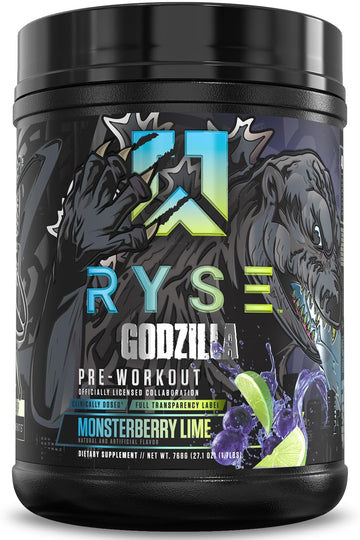 RYSE Godzilla X Noel Deyzel Pre Workout Powder - Monsterberry Lime - 400mg Caffeine, High Stim Pre-Workout for Men & Women with Citrulline & Beta Alanine - Energy, Pump & Focus - 20/40 Servings RYSE Up Supplements buy australia supplements