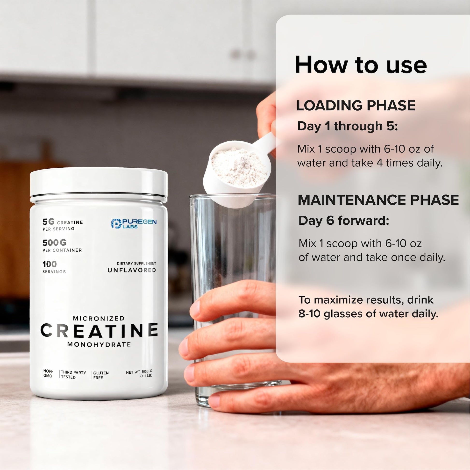 Puregen Labs Micronized Creatine Monohydrate Powder 500g – Pure, Unflavored, No Additives | 5000mg Per Serv (5g) - 100 Servings | Third Party Tested for Quality P Puregen Labs buy australia supplements