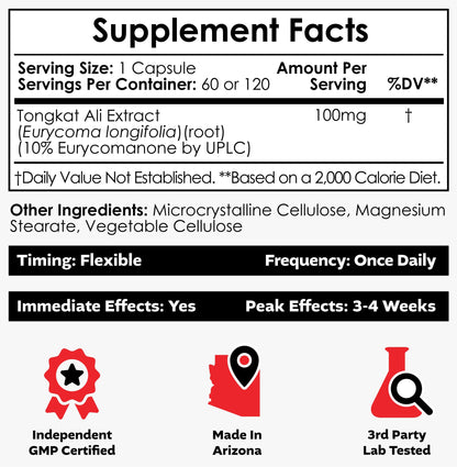 Nootropics Depot Tongkat Ali Extract Capsules | 200mg | 60 Count | 2% Eurycomanone By HPTLC | Eurycoma longifolia Root Extract