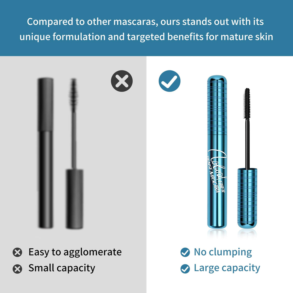 Mascara for Older Women 60 Plus - Volumizing Waterproof Hypoallergenic Black Mascara for Thinning Lashes & Sensitive Eyes, Smudge-Proof Formula (1 Pack) BANGFENG