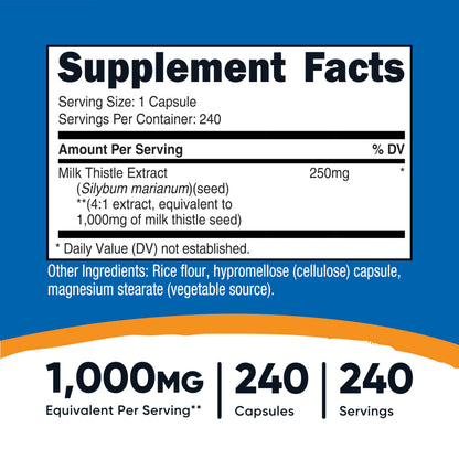 Nutricost Milk Thistle Extract 240 Capsules for 240 Servings Per Bottle - Vegan, GMO Free and Gluten Free Nutricost