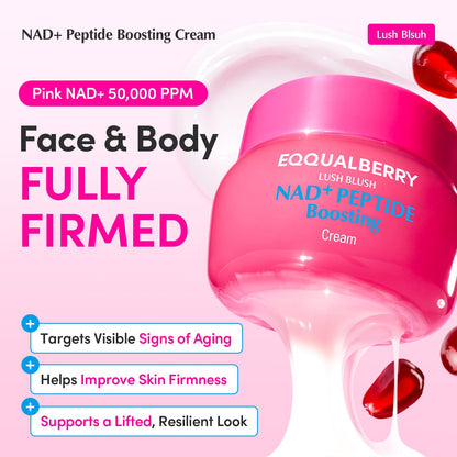 EQQUALBERRY NAD+ Peptide Boosting Cream – NAD+ 5% & 13 Peptides Anti-Aging Korean Skincare Face & Body Cream | Firming & Lifting Pink Neck Cream for Sagging Skin (1.69 fl.oz / 50ml) EQQUALBERRY