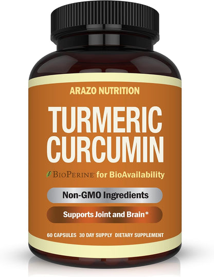 Arazo Nutrition Turmeric Curcumin with BioPerine Black Pepper Extract - 1300mg Per Serving - Joint Support Nutritional Supplements - 100% Herbal Tumeric Root Capsules Gsupps Australia