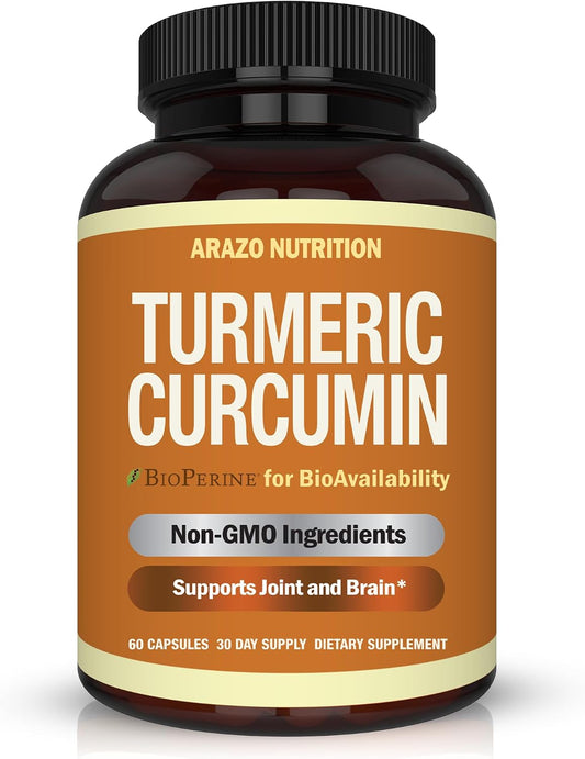 Arazo Nutrition Turmeric Curcumin with BioPerine Black Pepper Extract - 1300mg Per Serving - Joint Support Nutritional Supplements - 100% Herbal Tumeric Root Capsules Gsupps Australia
