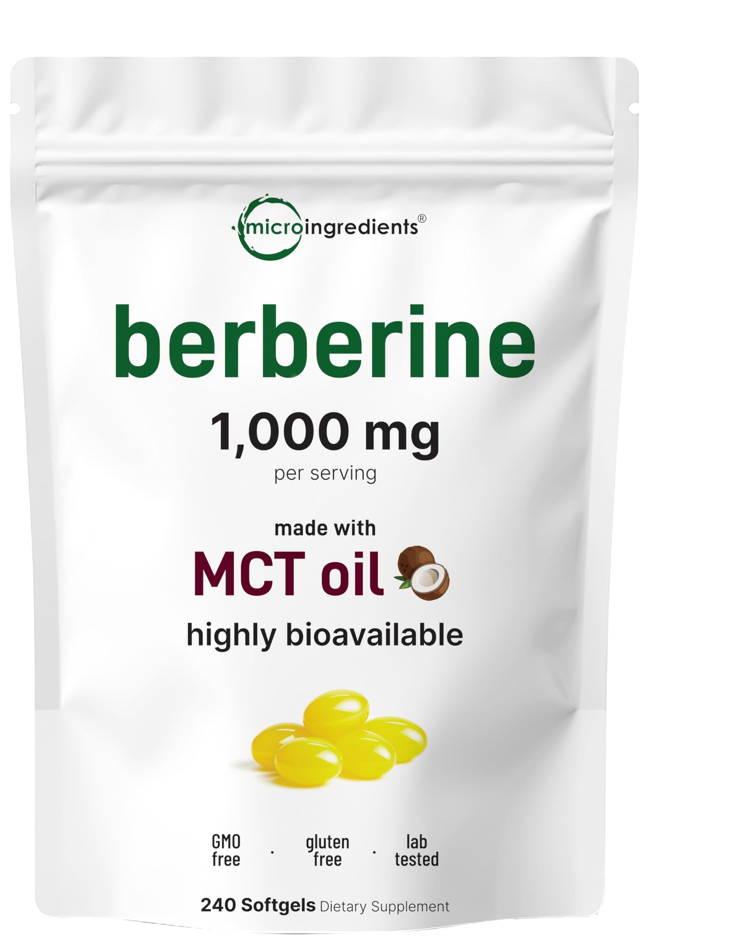 Micro Ingredients 1000mg with MCT Oil, 240 Softgels | Highly Bioavailable Formula with Berberine HCI from Aristata Micro Ingredients