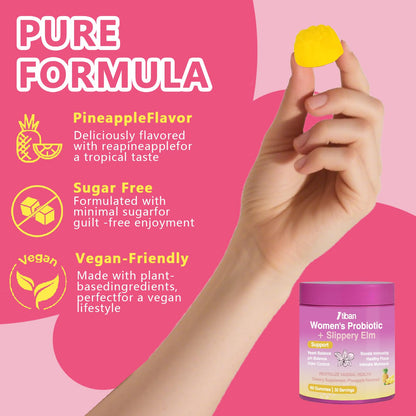 Itiban Feminine Vaginal Probiotics Gummies, Supports pH Balance & Digestive Health, Slippery Elm for Women, Suagr-Free Itiban
