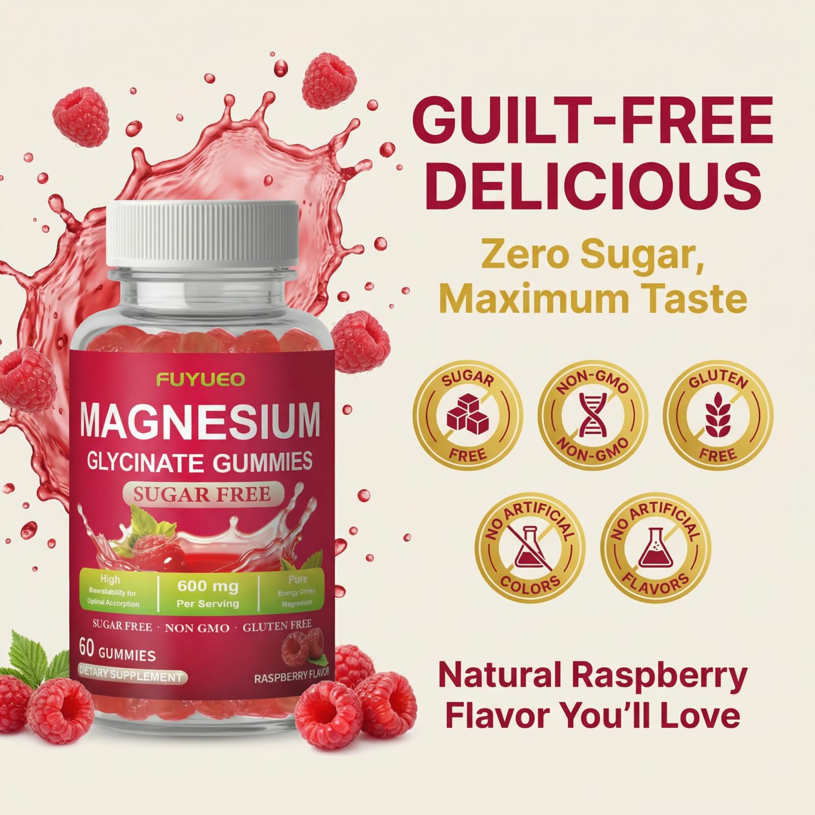 FUYUEO Magnesium Glycinate Gummies for Sleep & Relaxation, Sugar Free High Absorption Magnesium Supplement for Men & Women, Gentle on Stomach, Chewable, Raspberry, 60 Count (Pack of 1) FUYUEO buy australia supplements