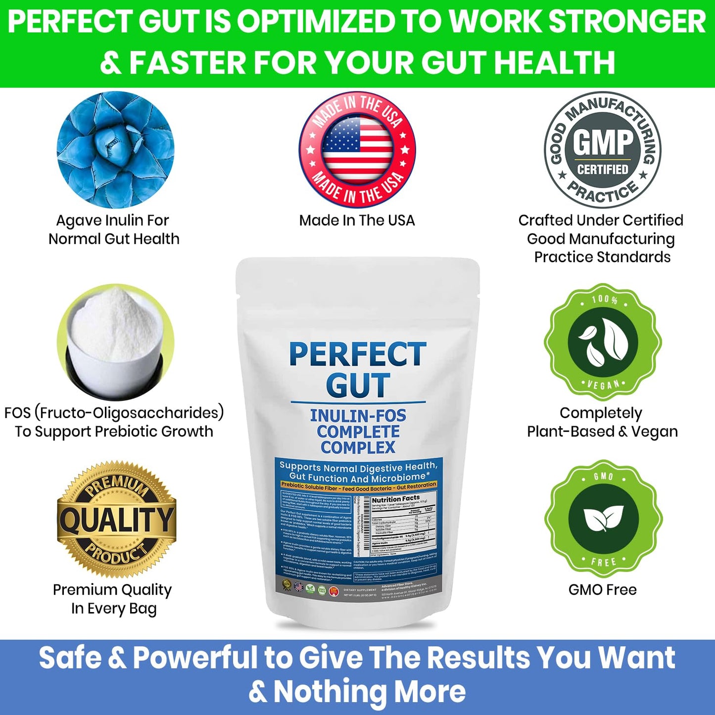 Perfect Gut: Inulin FOS Powder for Gut Health. Prebiotic Inulin. Unique Prebiotic 95% FOS Inulin Agave Fiber Kidney Restore