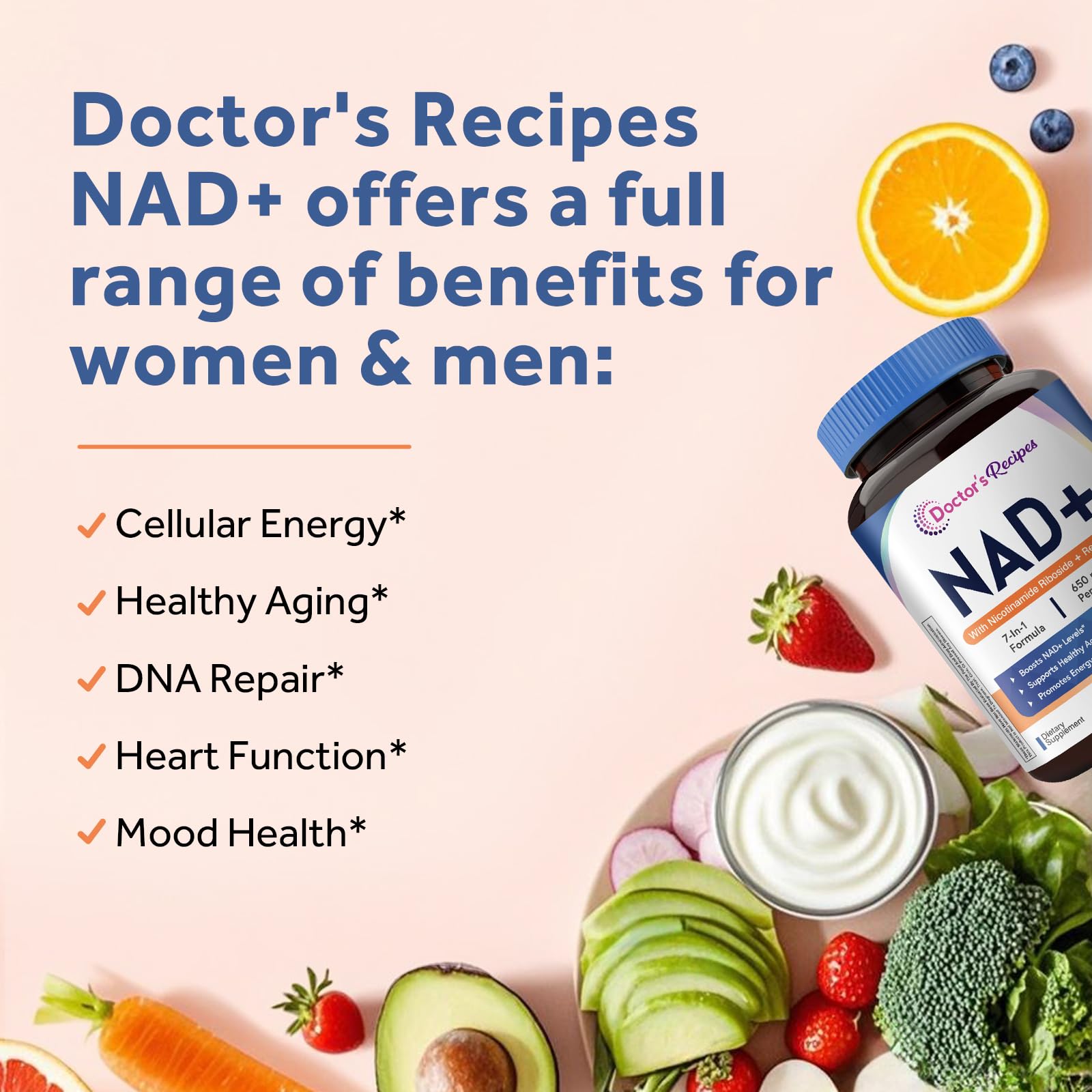 Doctor's Recipes NAD Supplement, Nicotinamide Riboside, Resveratrol, NMN Alternative for Anti-Aging, w/Magnesium Glycinate & L-Tryptophan, 650mg Per Serving, Energy & Mood Boost, 60 Vegan Capsules Doctor's Recipes buy australia supplements