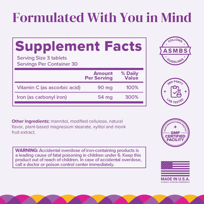 Barimelts Iron with Vitamin C, 90 Fast-Dissolving Tablets (1-Month Supply), Sugar-Free Bariatric Iron Supplement for Women, Natural Orange Flavor BariMelts