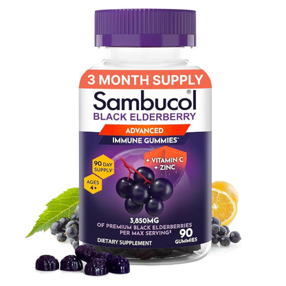 Sambucol Elderberry Gummies - Immune Support Supplement for Adults & Kids with Vitamin C & Zinc, Sambucol Elderberry Sambucol