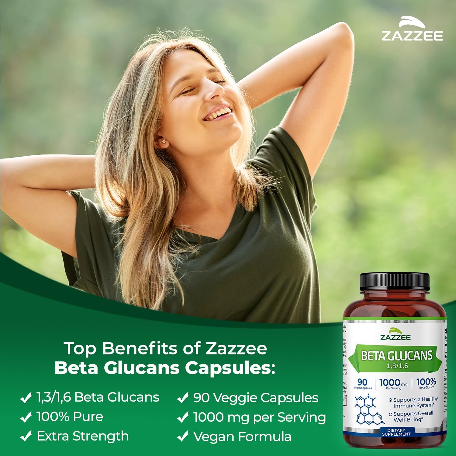 Zazzee Extra Strength 1,3/1,6 Beta Glucans, 1000mg Per Serving, 90 Capsules | Vegan, 100% Concentrated, Healthy Immune System Support, Non-GMO, Made in the USA Gsupps Australia