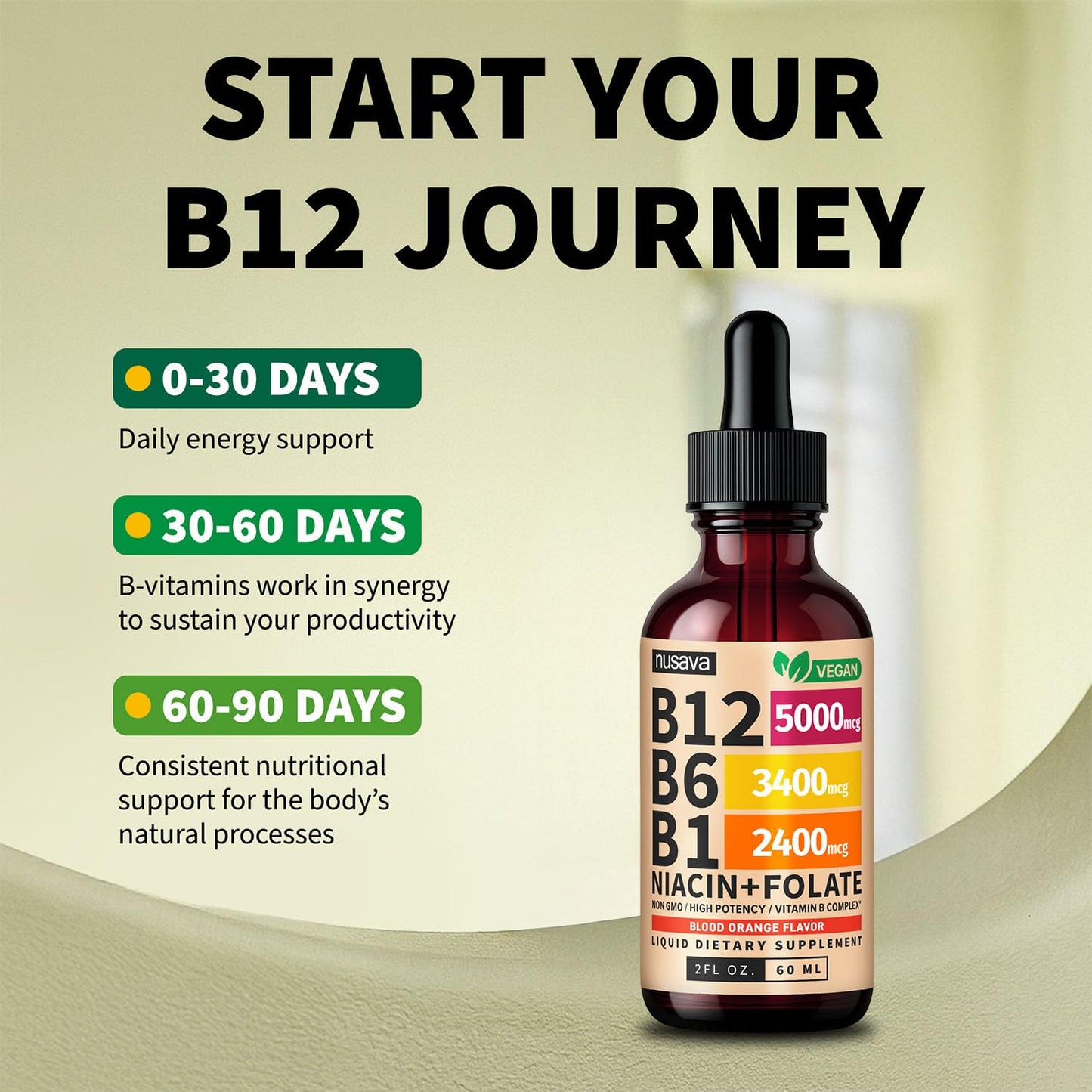 (2 Pack) Vitamin B12 and B6 Liquid Drops, B12 Sublingual Vitamin B Complex - B 12 Vitamin 5000mcg - B12 Methylcobalamin for Energy NUSAVA