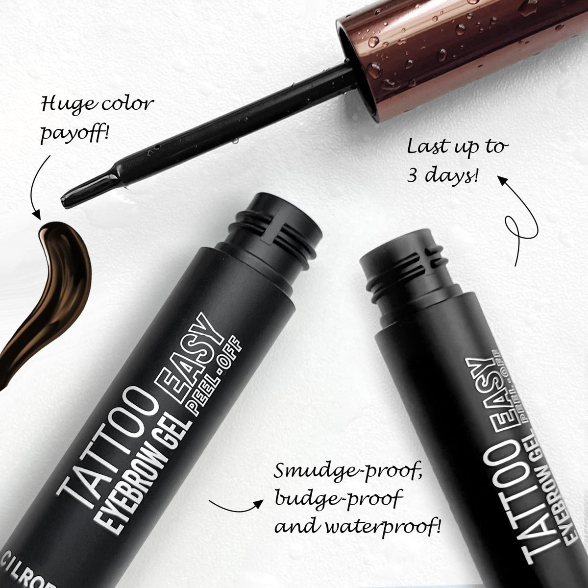 Cilrofelr Tattoo Peel Off Eyebrow Gel, Easy Tattoo Brow Peel Off Gel, Last Up to 3 Days, Waterproof, Transfer-proof, For Fuller & Defined Looking Brows, Dark Brown (2 Pack) Cilrofelr