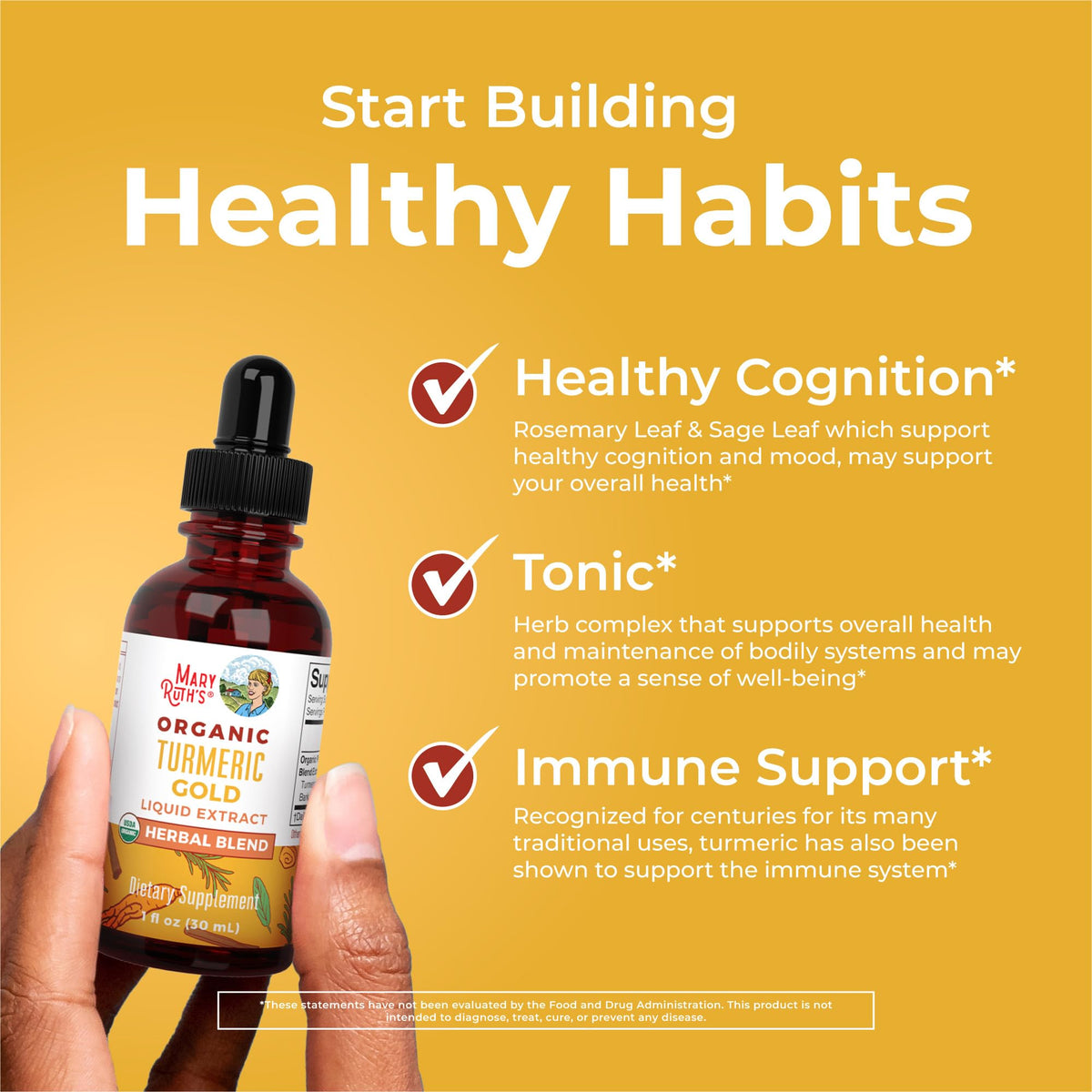 MARYRUTH'S Organics USDA Turmeric Gold Liquid Drops | Herbal Blend | Turmeric Curcumin | Black Pepper | Cassia Cinnamon Bark | Ginger Root | Immune Support MARYRUTH'S