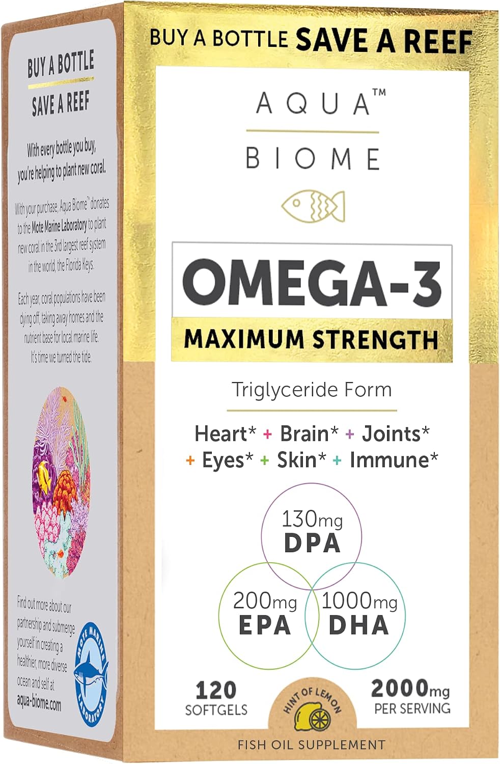 Aqua Biome by Enzymedica Omega 3 Fish Oil Maximum Strength - 120 Softgels | Fish Oil Omega 3 Fatty Acid Supplement for Women & Men, Source of DPA, EPA, & DHA, Heart & Brain Health Support, Gluten Free Gsupps Australia