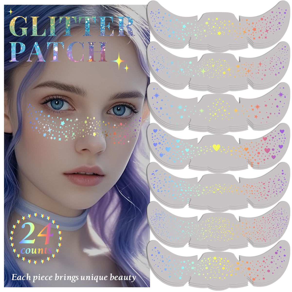 24pcs Glitter Freckles Makeup Patches-Holographic-Face Glitter Speckles BESNEL