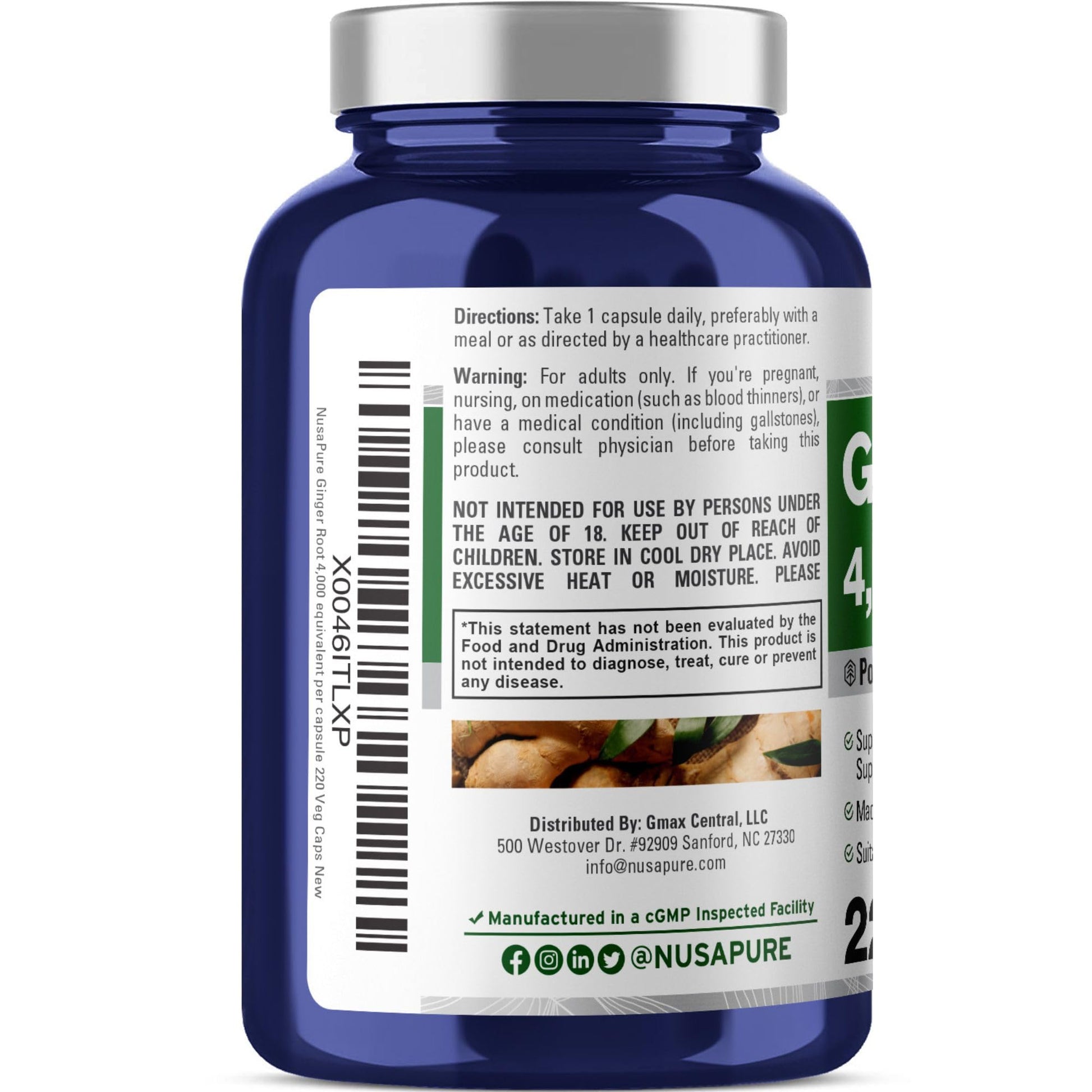 NusaPure Ginger Root Capsules 20:1 Extract, 200 mg Equivalent to 4,000mg per Veggie Caps | 220 Count | Non-GMO & Vegan NusaPure buy australia supplements