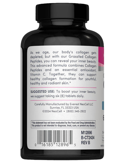 NeoCell Collagen Peptides | 250 Tablets | with Vitamin C | Grassfed Supplement | Hair, Skin, & Nails | for Women and Men NeoCell