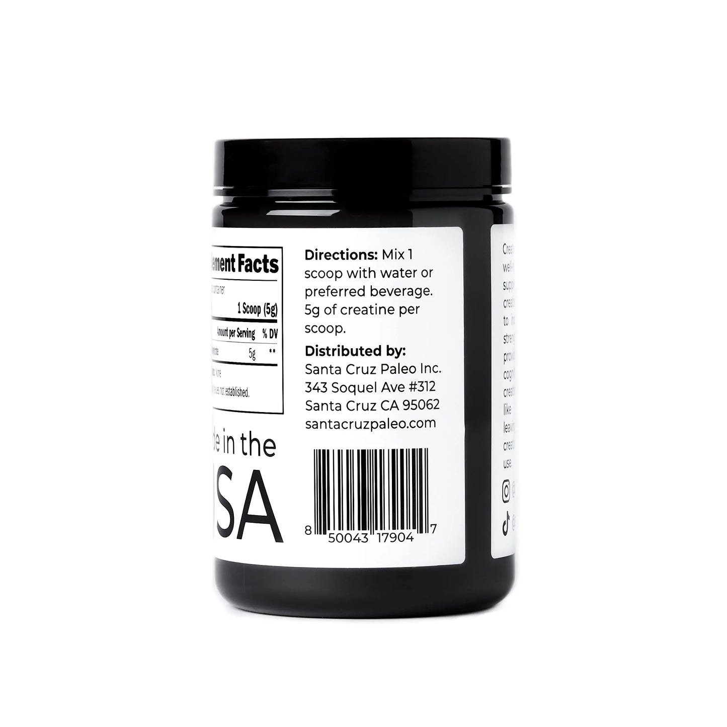 Santa Cruz Paleo, Creatine Monohydrate Powder Micronized, Unflavored Pre Workout and Muscle Support Supplement, Gluten Free Keto, Mix with Water or Shakes Santa Cruz Paleo