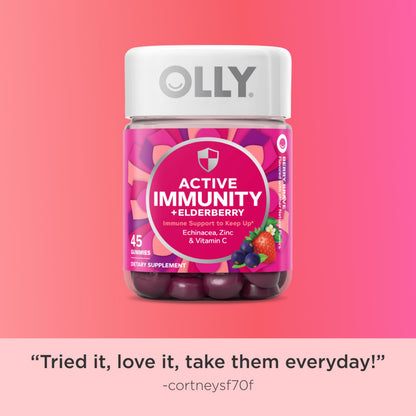 OLLY Immunity Gummy, Immune Support, Elderberry, Zinc, Vitamin C, Supplement, Berry Flavor, 15 Day Supply - 45 Count OLLY