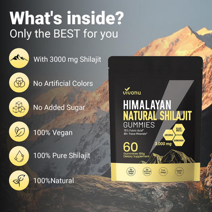 Himalayan9 Shilajit Gummies with Ashwagandha & Gokshura | 85+ Trace Minerals & Fulvic Acid | Organic, Non-GMO Micronutrient Supplement VivoNu