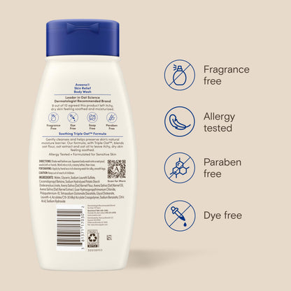 Aveeno Skin Relief Body Wash with Triple Oat Complex, Fragrance-Free, Gentle Daily Body Wash for Sensitive Skin Leaves Itchy, Dry Skin Feeling Soothed & Moisturized 18 Fl Oz Aveeno