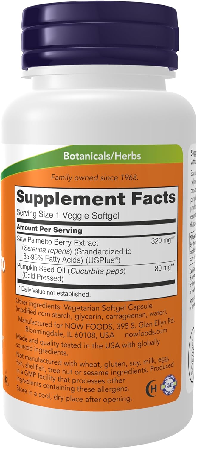 NOW Supplements, Saw Palmetto Extract 320 mg with Pumpkin Seed Oil, Men's Health*, 90 Veg Softgels Gsupps Australia