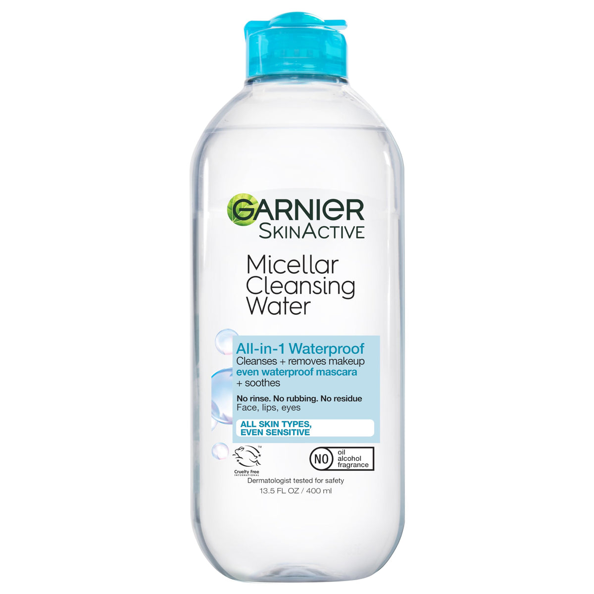 Garnier Micellar Water For Waterproof Makeup, Hydrating Facial Cleanser & Makeup Remover, Suitable for Sensitive Skin, Vegan, Cruelty Free, 13.5 Fl Oz (400mL), 1 Count Garnier