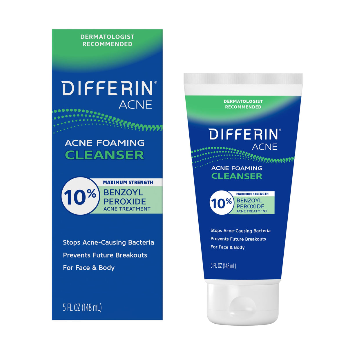 Differin Acne Foaming Face Wash, Max Strength, 10% Benzoyl Peroxide, 5oz Differin