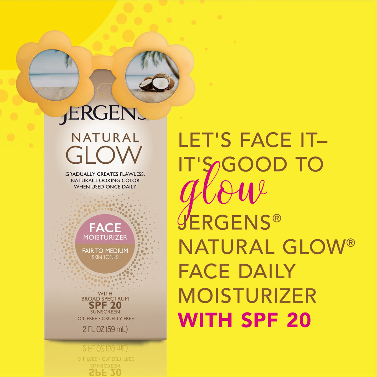 Jergens Natural Glow Face Self Tanner Lotion SPF 20, Fair To Medium, 2 oz Jergens