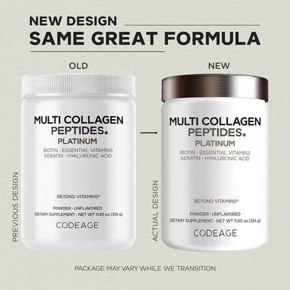Codeage Multi Collagen for Women & Men Biotin 10000mcg Keratin, Protein Powder Vitamin C B6 D3, Hyaluronic Acid, Niacin - Hydrolyzed Collagen Coffee Creamer 5 Types - Unflavored - Non-GMO - 11.5oz