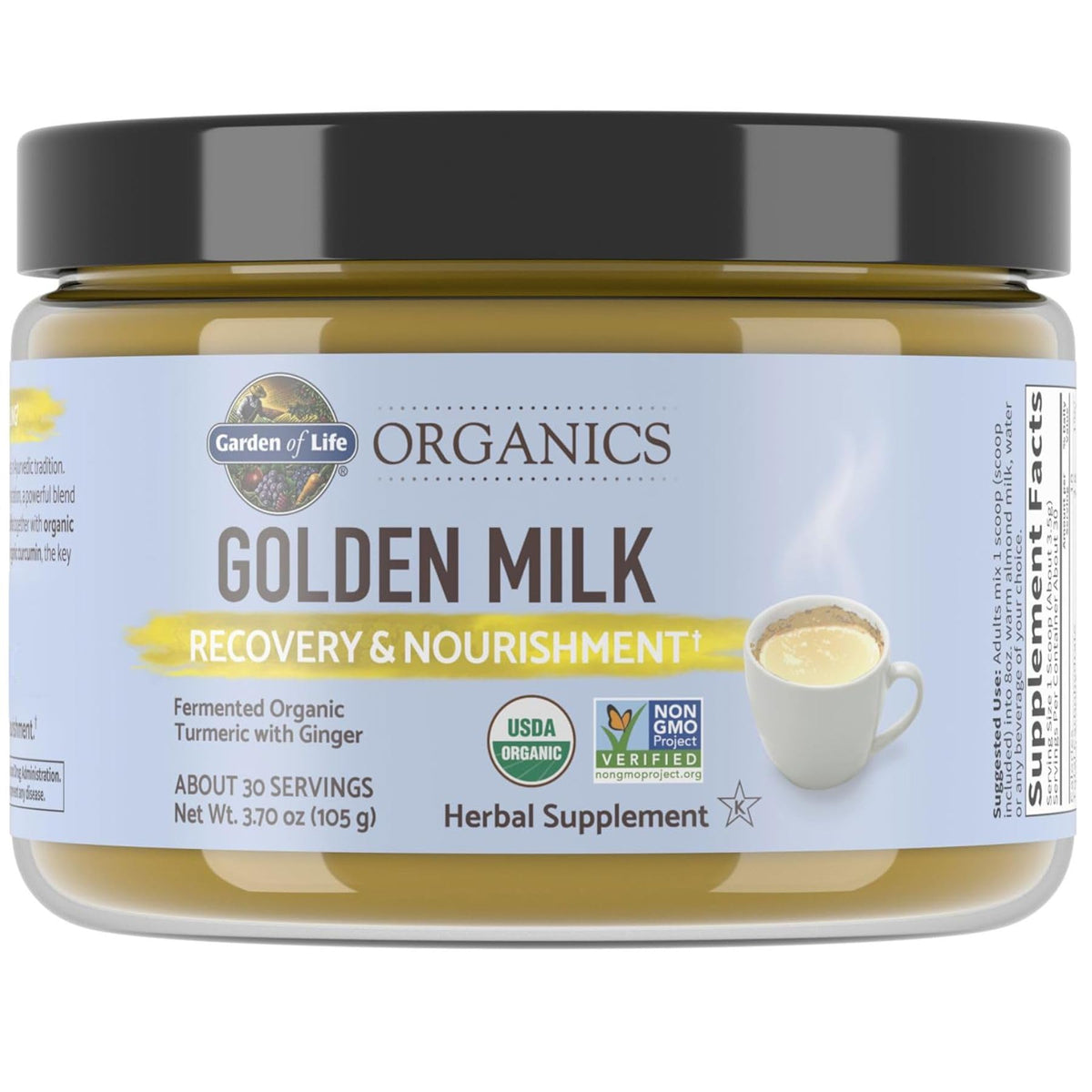 Garden of Life Organics Golden Milk Recovery & Nourishment Powder - 44mg Turmeric Curcumin (95% Curcuminoids), Ashwagandha - Organic Non-GMO Vegan & Gluten Garden of Life
