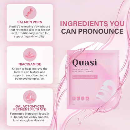 Quasi Salmon PDRN Collagen Mask – Korean Skin care Gel Face Mask for Hydration, Firming & Smoothing Skincare, Collagen Boost & Pore Care – 4 Masks, Non-Irritating, Natural Ingredients Quasi