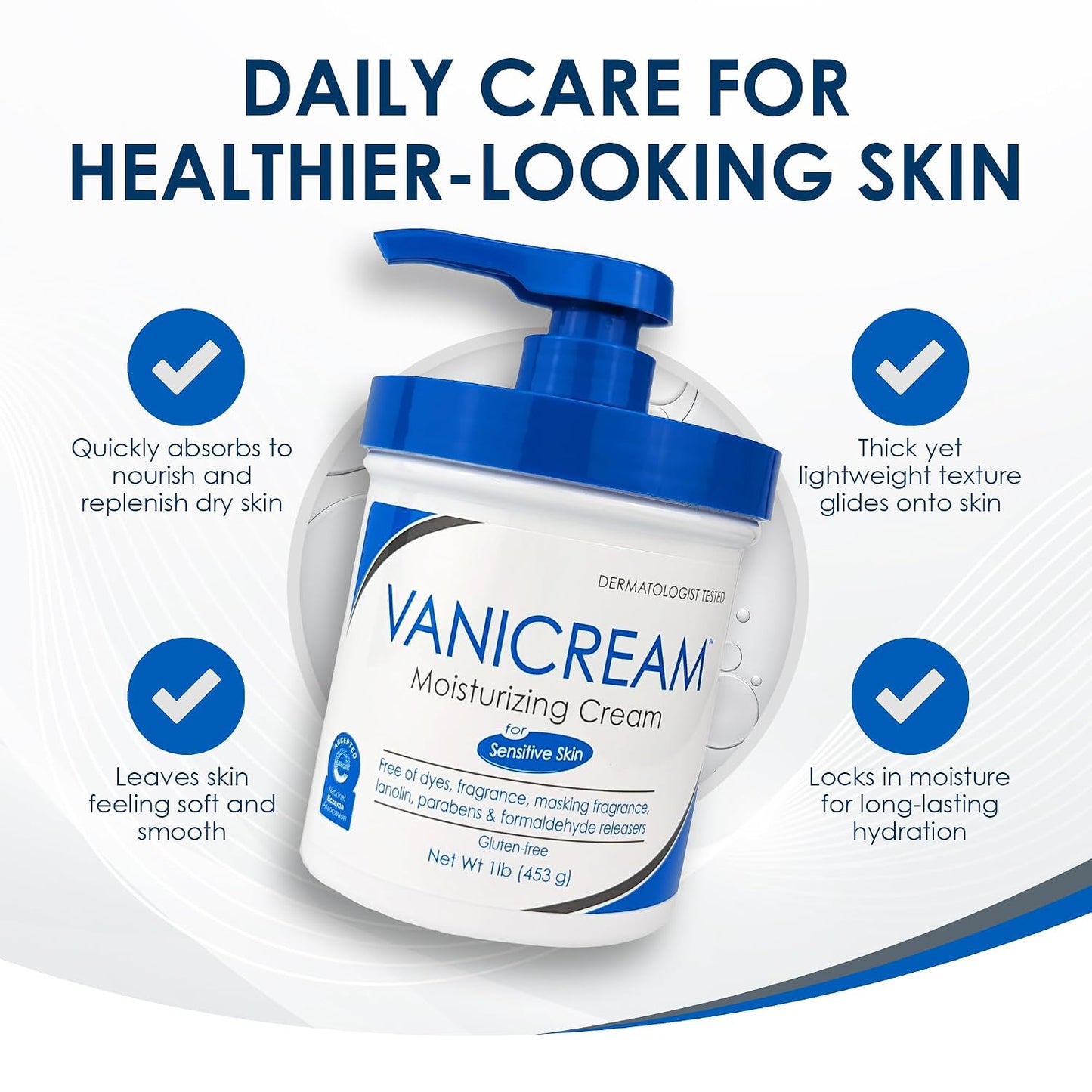 Vanicream Moisturizing Cream with Pump Dispenser, 16 Oz, Formulated without Common Irritants for Sensitive Skin, Body & Face Moisturizer, Restores Moisture & Soothes Irritated, Itchy Areas Gsupps Australia