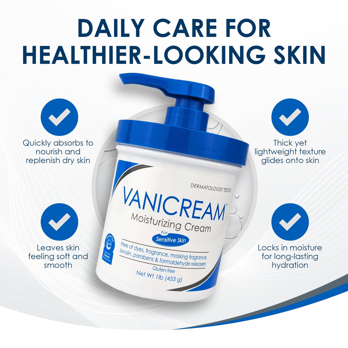 Vanicream Moisturizing Cream with Pump Dispenser, 16 Oz, Formulated without Common Irritants for Sensitive Skin, Body & Face Moisturizer, Restores Moisture & Soothes Irritated, Itchy Areas Vanicream