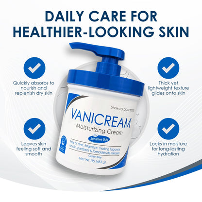 Vanicream Moisturizing Cream with Pump Dispenser, 16 Oz, Formulated without Common Irritants for Sensitive Skin, Body & Face Moisturizer, Restores Moisture & Soothes Irritated, Itchy Areas Vanicream