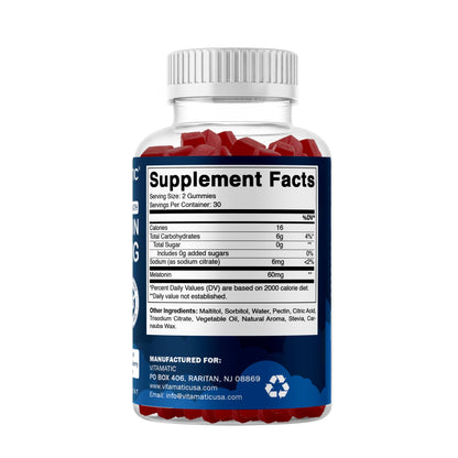 Vitamatic Sugar Free Melatonin 60 mg - 60 Vegetarian Gummies - Non-Habit Forming Supplement Vitamatic