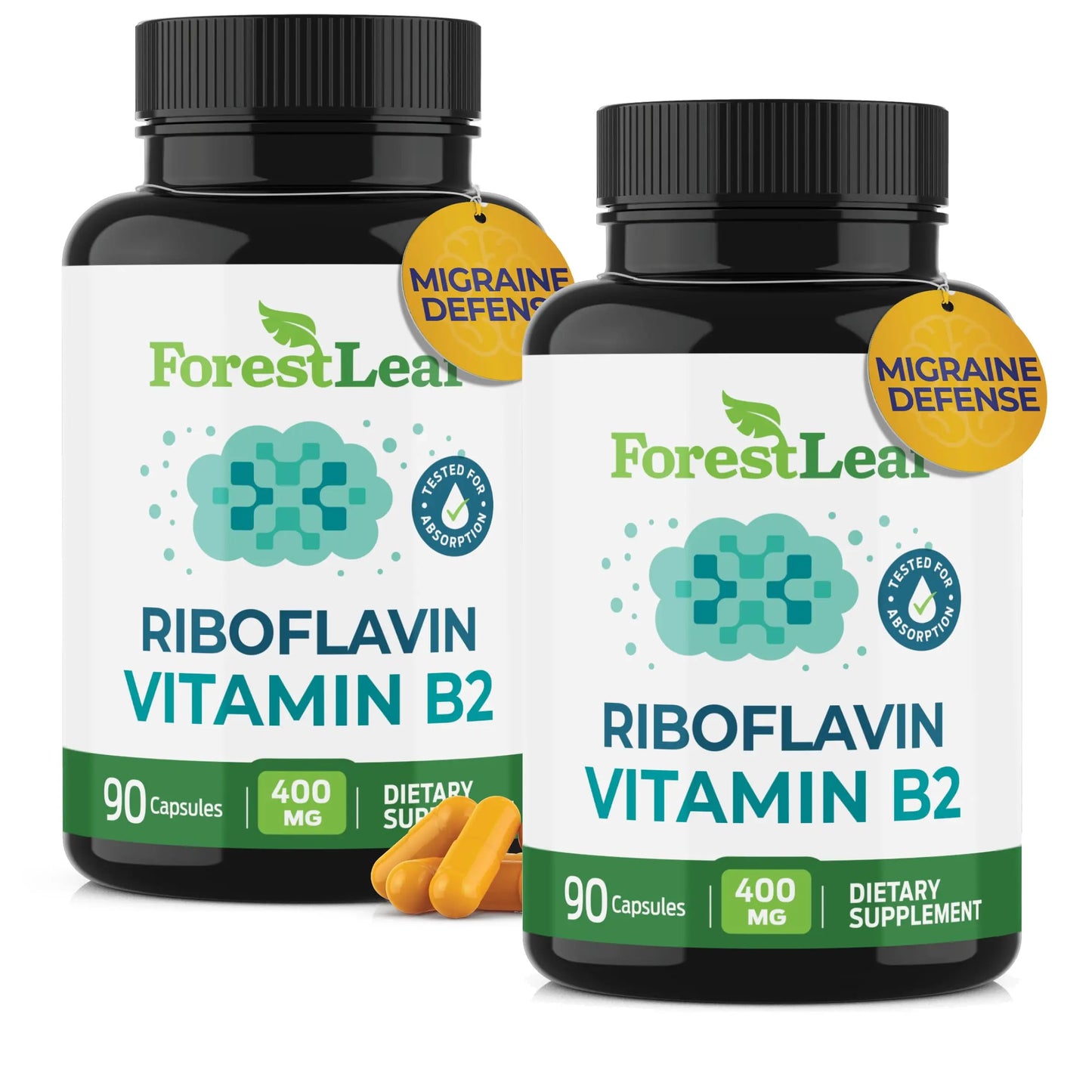 Vitamin B2 Riboflavin 400mg - Energy, Skin & Cellular Health Supplement - Nervous System Support - Vitamin B 2 Vit B - Non-GMO & Gluten Free - B2 Vitamin 400mg ForestLeaf