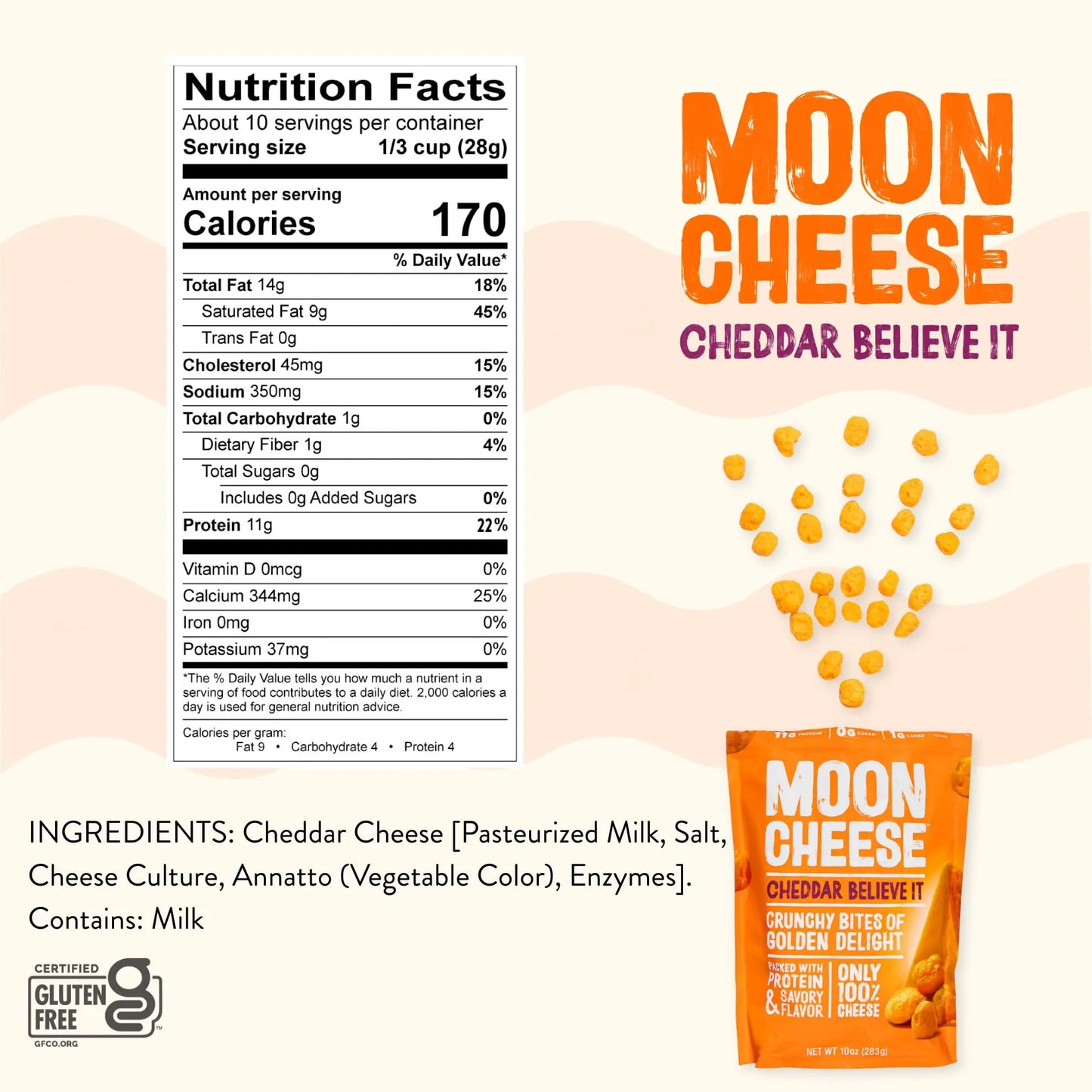 Moon Cheese Cheddar Believe It, 10 Ounce, 2-Pack, Crunchy, Protein-Rich Cheese Snack, Keto Friendly, 100% Real Cheese Moon Cheese